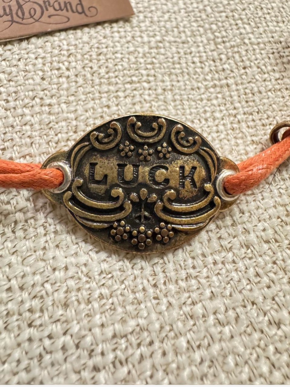Lucky Brand Cord Bracelet with Antique Gold 'LUCK' Charm
